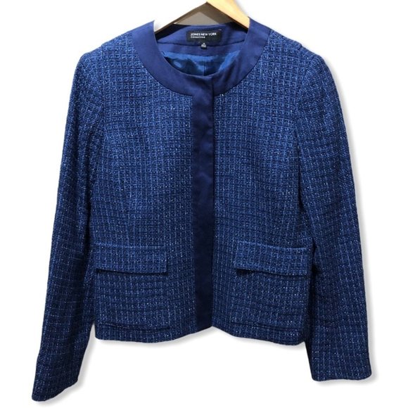 {Jones NY} NWT Cobalt Tweed Crew Blazer - Picture 1 of 14